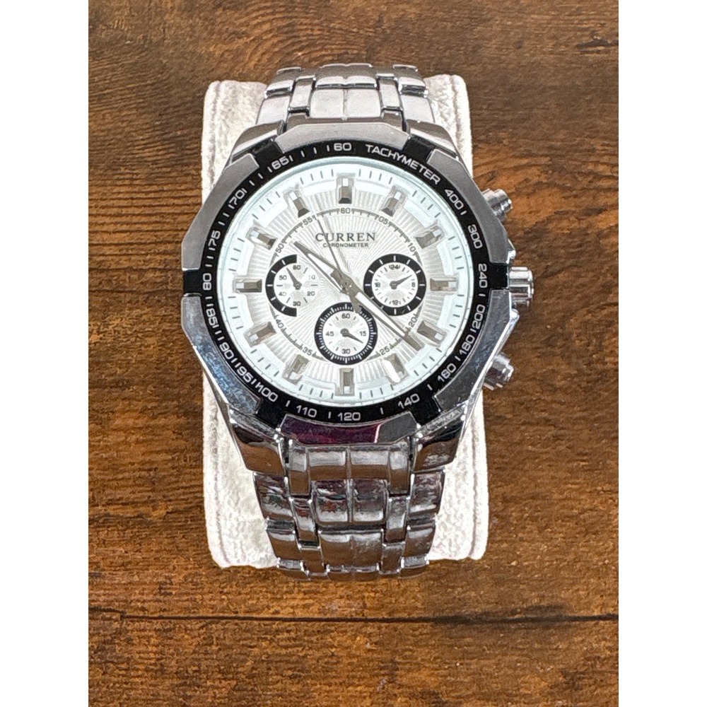 Men's Silver Stainless Steel Tachymeter Watch - New Battery